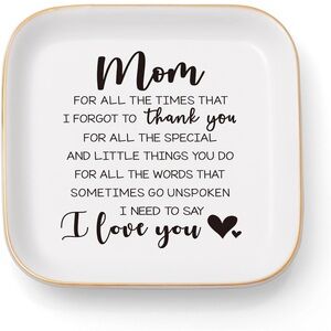 Elegant White Jewelry Dish with Gold Trim for Mom